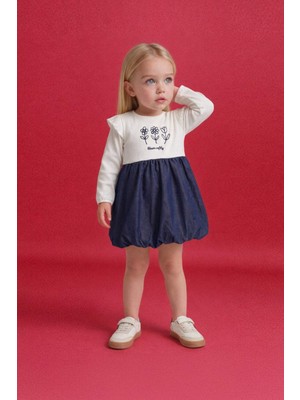 DeFacto İşlemeli Uzun Kollu Fitilli Kaşkorse Elbise Kız Bebek G7462A526SP