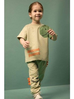 DeFacto 2'li Takım Dinozor Baskılı Sweatshirt Alt Erkek Bebek G8066A526SM
