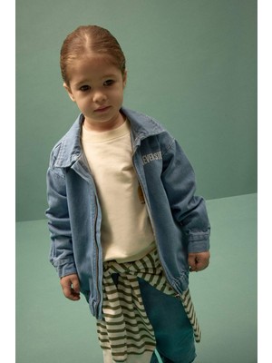 DeFacto Fermuarlı Nakışlı Denım Ceket Erkek Bebek G7015A526SP