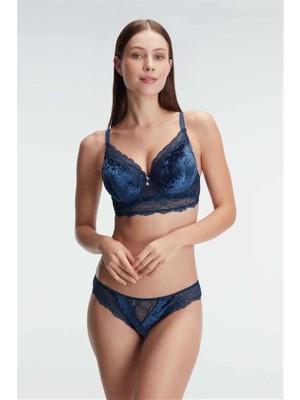 MOTTO10 Butik Kadın Kadife Balenli Destekli Dolgulu Dantelli Büstiyer Sütyen ve Slip Takım (4805)