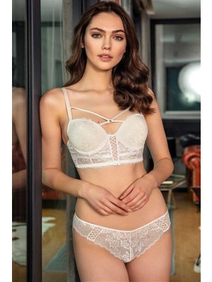 MOTTO10 Butik Kadın Balenli Destekli Dolgulu Yaka Detaylı Dantelli Büstiyer Sütyen ve Slip Takım (4808)