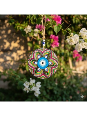 Handmade Şans ve Koruma Getiren El Boyaması Ahşap Nazarlık – 20 cm Çapında -Model-1