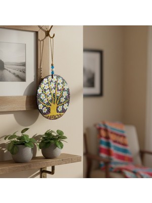 Handmade Şans ve Koruma Getiren El Boyaması Ahşap Nazarlık – 20 cm Çapında-Model-7