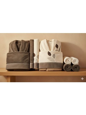 Özdilek Folha De Ouro Antrasit-Krem An Aile Seti