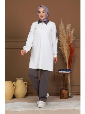 Moda Kadın Tesettür Eşofman Takımı – Fermuarlı & Rahat Kesim, Günlük Spor Takım