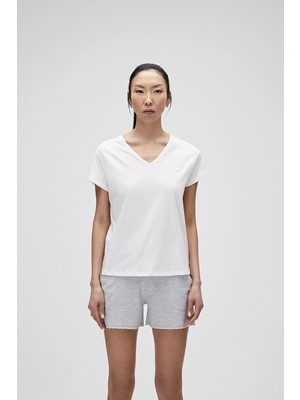 Bad Bear Violet V-Neck T-Shirt Off-White Beyaz Basic Kadın Tişört