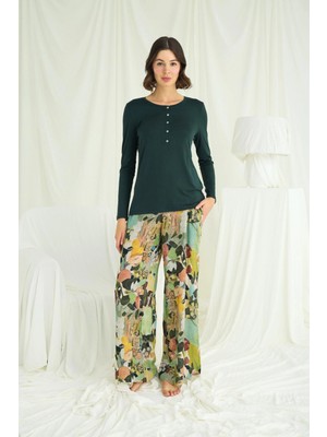 MiraLive Çiçek ve Yaprak Desenli Pijama Takımı