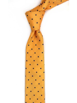 Kravatkolik 4.5 cm Sarı Puantiye Desen Ultra Slim Ipek Kravat İK2320
