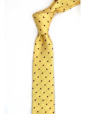 Kravatkolik 4.7 cm Sarı Puantiye Desen Ultra Slim Ipek Kravat İK2335