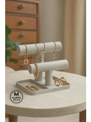 UltraMint Modern Çok Amaçlı Takı Düzenleyici Stand, Mermer Beyaz, 16 cm