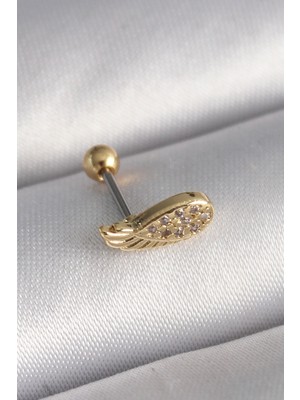 Vice Avm 316L Çelik Gold Renk Zirkon Taşlı Kanat Tragus Piercing - TJ-PR1268 TG-V 7564