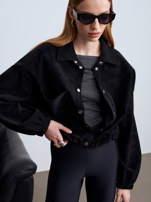 Dilvin 60781 Süet Bomber Ceket-Siyah