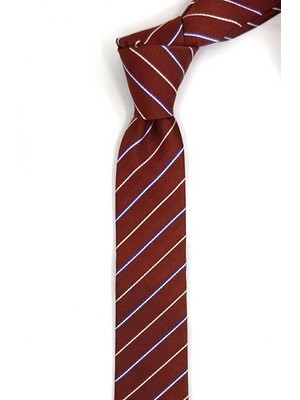 Kravatkolik 4.6 cm Kiremit Çizgi Desen Ultra Slim Ipek Kravat İK2330