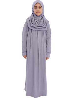 Çocuk Namaz Elbisesi- Kaşkorse Pratik Başörtülü - Gri