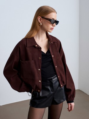 Dilvin 60781 Süet Bomber Ceket-Bordo