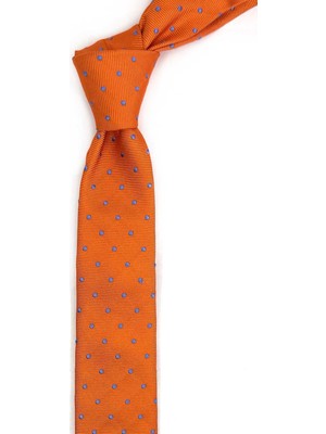 Kravatkolik 4.6 cm Turuncu Puantiye Desen Ultra Slim Ipek Kravat İK2324