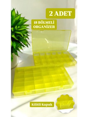 UltraMint 2 Adet Sarı 18 Bölmeli Kapaklı Balıkçı Kutusu Çapari ve Balıkçılık Malzemeleri Organizeri