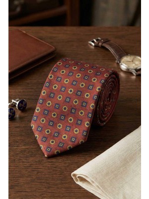 Kravatkolik Arosio Style Kiremit Motif Desen Italyan Ipek Kravat İK2233