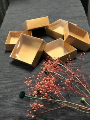E Elmas 8X8X3 cm Kraft Asetat Kapaklı Kutu (50 Adet) Düğün Nişan Kına Hediyelik Kutu