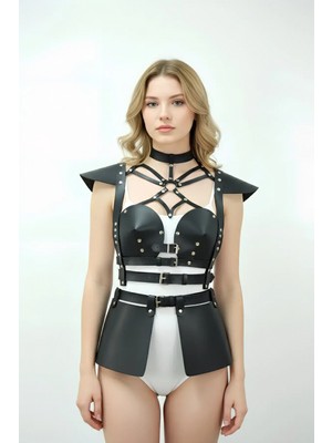 MiraLive Siyah Etek Suni Deri Etek Zımbalı Tokalı Peplum - BRF1371