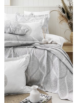 Calantha Home Collection Alison 4 Parça Çift Kişilik Yatak Örtüsü Seti Gri 240 x 260 cm
