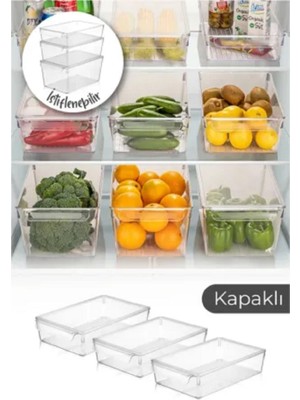 UltraMint 3'lü Kapaklı Buzdolabı Organizer Seti, Pratik ve Şık Saklama Çözümü