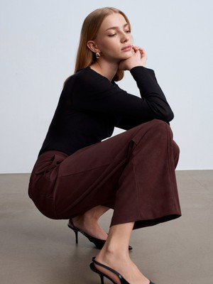 Dilvin 72257 Dikiş Detaylı Süet Pantolon-Bordo
