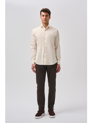 Bisse Bisse Uzun Kollu Italyan Yaka Cepsiz Ekru Gömlek BSGMKLS25552_D03