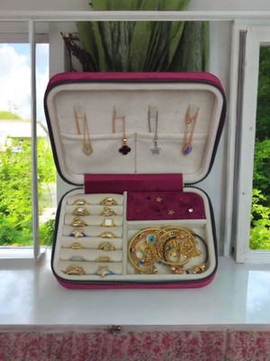 UltraMint Büyük Boy Kadife Takı Saklama Kutusu Seyahat Çantası Ahşap Kasa