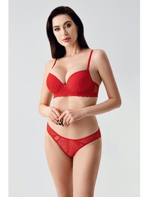 Cotonhause Kadın Destekli Push-Up Kırmızı Sütyen Takım – Dantelli, Şık Iç Giyim Set C7T6N1433