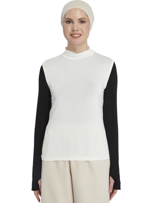 Organik Kolsuz Balıkçı Yaka Likralı Kadın Sıfır Kol Body - Ekru