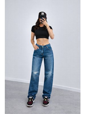 Madame Melek Baggy Toka Detaylı Bol Kesim Geniş Paça Rahat Baggy Jean Kot Pantolon