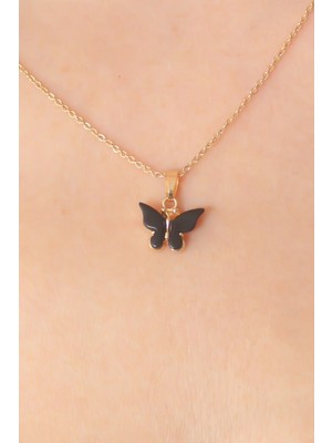Maarketim Gold Siyah Renk Kelebek Figür Kadın Kolye