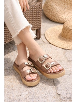 ModaOnn Premium Görünüm: Çiçek Detaylı Taşlı Tokalı Kadın Terlik