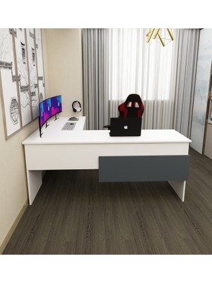 Morepp Sell L Çalışma Ofis Gaming Oyuncu Masası |beyaz-Antrasit