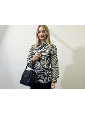 Merlot Zebra Baskılı Şifon Gömlek