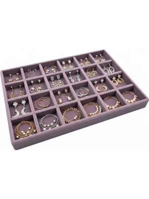 UltraMint Lila Süet Kumaş 24 Bölmeli Çekmece Içi Takı Standı 34X24 cm