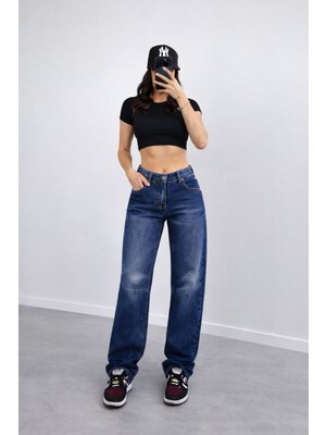 Madame Melek Baggy Toka Detaylı Bol Kesim Geniş Paça Rahat Baggy Jean Kot Pantolon