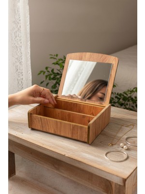UltraMint Aynalı Ahşap Makyaj Organizeri, Şık ve Premium Dekoratif Tasarım