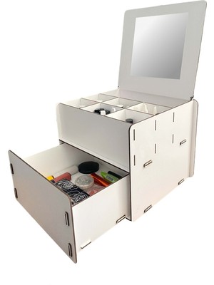 UltraMint Şeffaf Aynalı 7 Gözlü Ahşap Takı ve Makyaj Düzenleyici