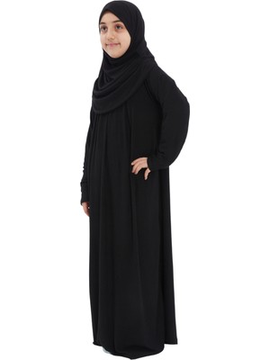 Çocuk Namaz Elbisesi- Kaşkorse Pratik Başörtülü - SİYAH