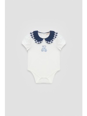 GB Baby Bg Store Kız Bebek Beyaz Body %95 Pamuklu Gömlek Yaka Desenli Rahat Kullanım