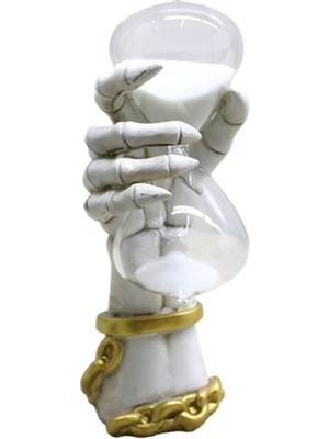 Hediye Fikri Dekoratif Kuru Kafa El Kum Saati Biblo 22X11 cm Polyester Gotik Masaüstü Beyaz Renk