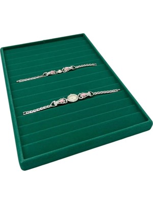 UltraMint Yeşil Süet Kumaş Çekmeceli Bileklik Tepsisi, 14 Adet, 34X24 cm