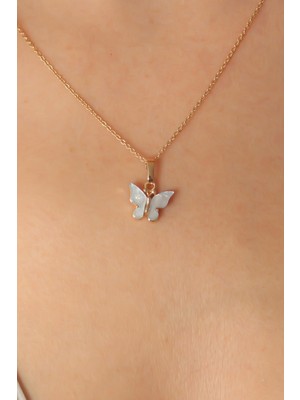 Maarketim Gold Mavi Renk Kelebek Figür Kadın Kolye