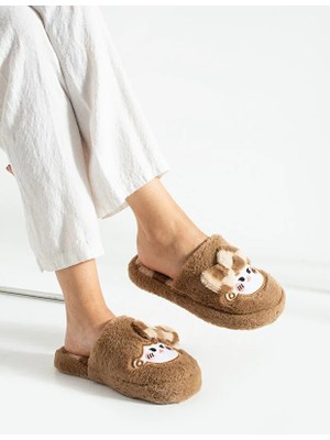 Moda Ayra Tavşan Tüyü Lastikli Kaydırmaz Taban Kadın Babet Panduf Ev Terliği