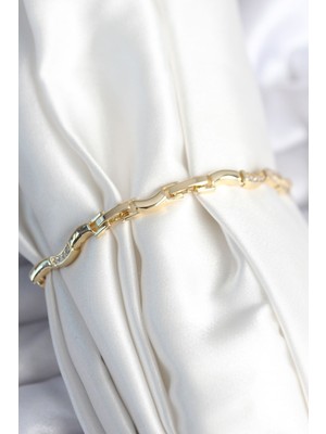 Maarketim Pirinç Gold Renk Dalgalı Model Kadın Bileklik