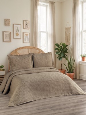 Calantha Home Collection Reyna 3 Parça Çift Kişilik Pike Takımı Kahverengi 240 x 260 cm