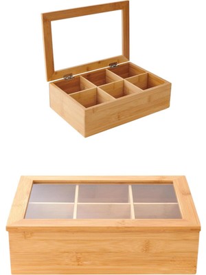 UltraMint Bambu Organizer Kutu, 6 Bölmeli Takı ve Aksesuar Saklama Çay Kutusu