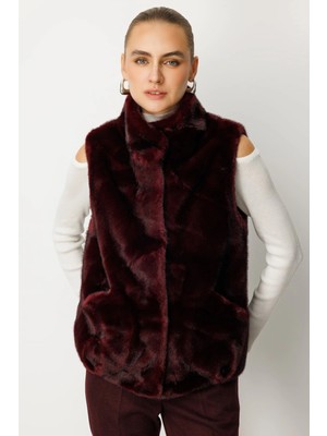 Ekol Kadın Kürklü Bordo Yelek 08905